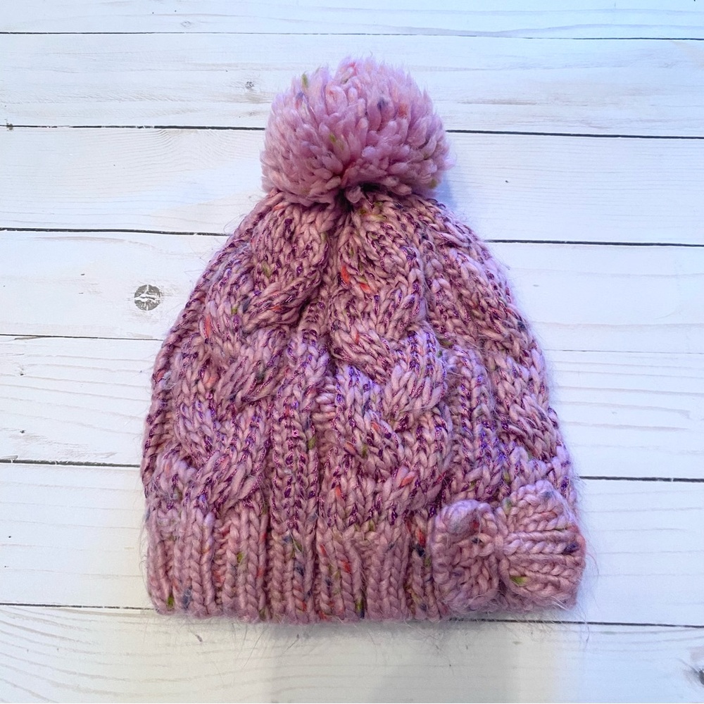 Girls WONDER NATION cable knit Pom Pom hat One Size